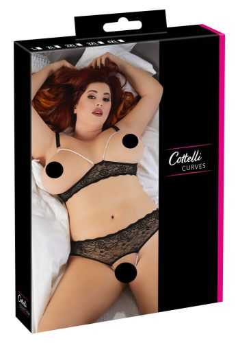 Cottelli Plus Size - csipkés gyöngyös melltartó szett (fekete)