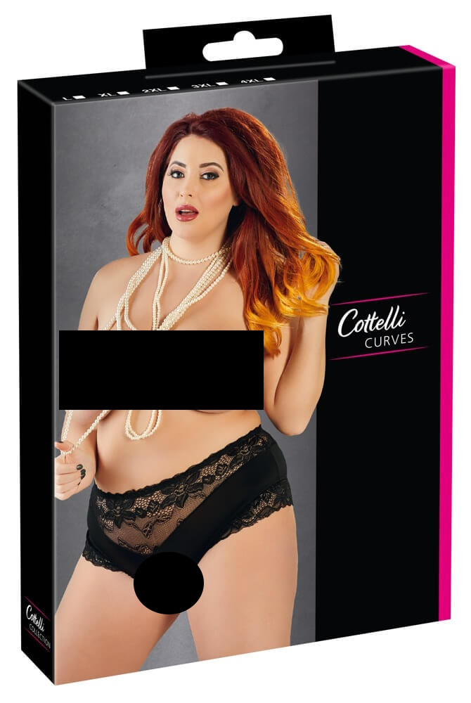 Cottelli Plus Size - csipkés gyöngyös nyitott alsó (fekete)