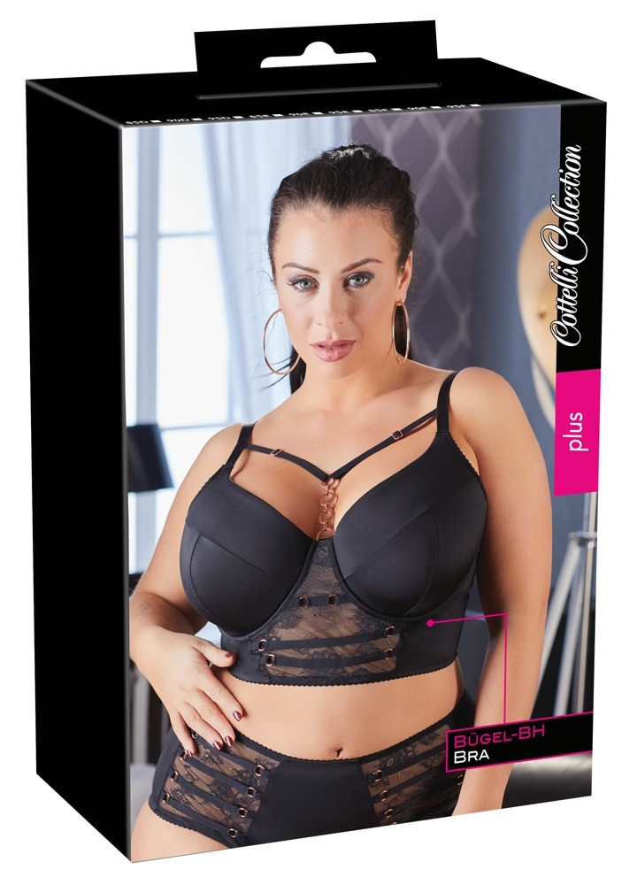 Cottelli Plus Size - pántos-csipkés melltartó (fekete)