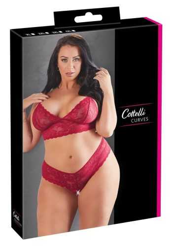 Cottelli Plus Size - puha csipke melltartó szett (piros)