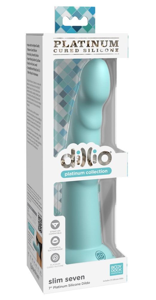 Dillio Slim Seven - tapadótalpas stimuláló dildó (20cm) - türkiz