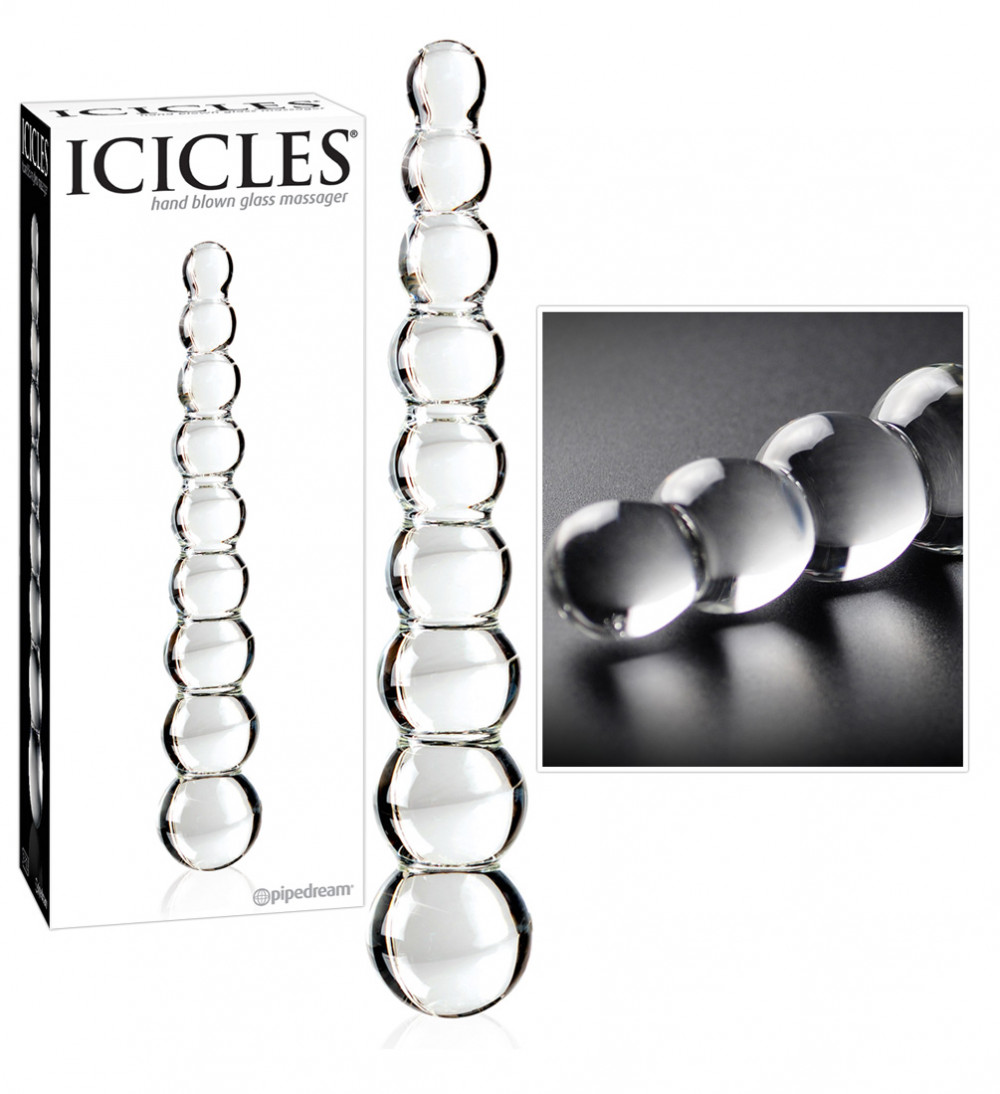 Icicles No. 2 - gömbös üveg dildó (áttetsző)