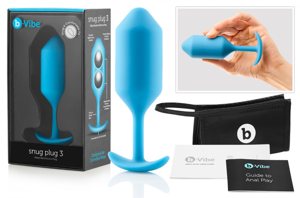 b-vibe Snug Plug 3 - dupla golyós anál dildó (180g) - kék