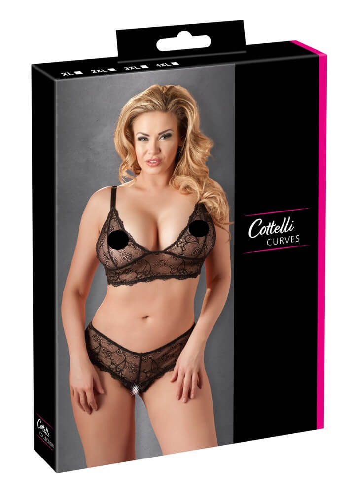 Cottelli Plus Size - finom csipke melltartó szett (fekete)